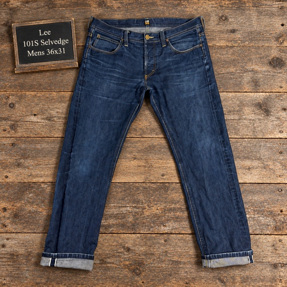 Lee 101S Selvedge Mens Jeans 36x31 Slim Fit Dark Indigo Raw Denim Poland